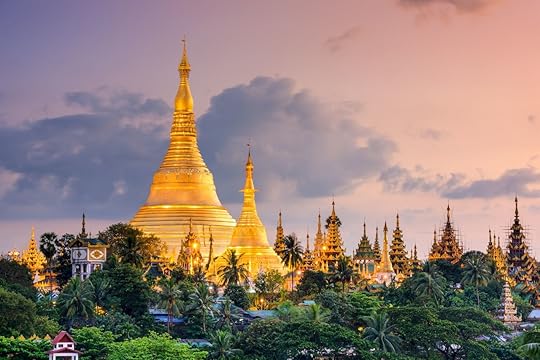 Yangon, Myanmar view of Shwedagon Pagoda at dusk.