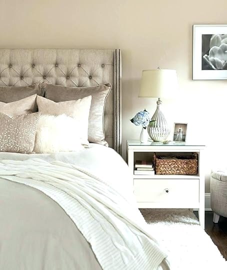 cream tufted headboard silver linen gray bedroom with trim lamp queen