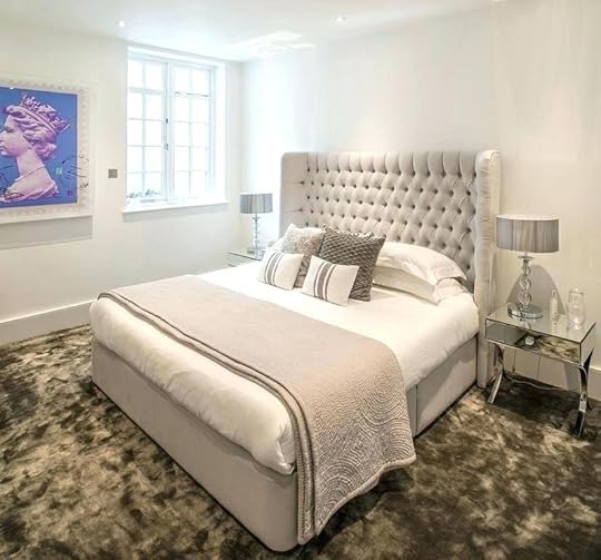 cream tufted headboard basement bedroom ideas with and linen