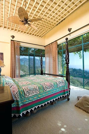 lattice ceiling bedroom southwestern with four poster bed tiles