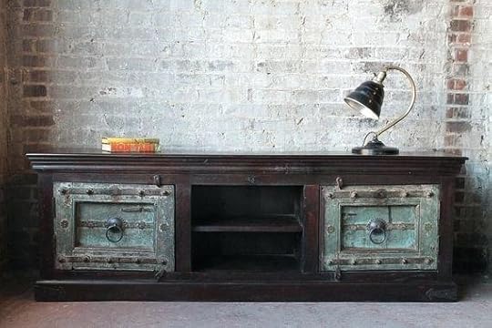distressed media consoles antique door console stand w storage reclaimed heavily turquoise green salvaged architectural furniture