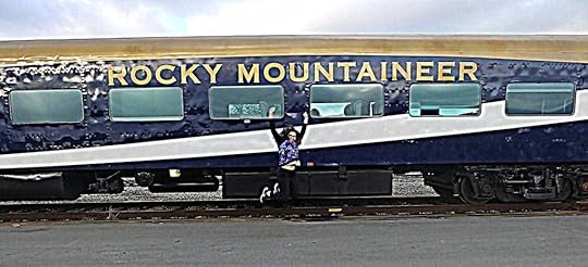 Lisa Niver is jumping for joy to get on the Rocky Mountaineer Train