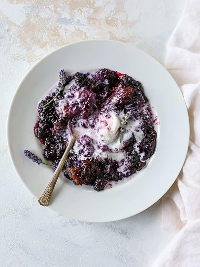 This black raspberry cobbler is a summer dream come true! The bursting black raspberries are rich and sweet, then add in a touch of lavender for incredible flavor and you're all set. The cobbler cake topping is perfect for vanilla ice cream. Win! I howsweeteats.com #black #raspberry #cobbler #lavender #summer #desserts #icecream