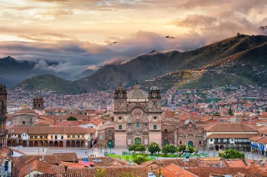 Sunrise over plaza in Cusco, Peru