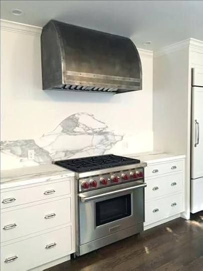 zinc range hood custom made medium patina barrel style with rivets cost