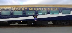 Lisa Jumping for JOY rocky Mountaineer