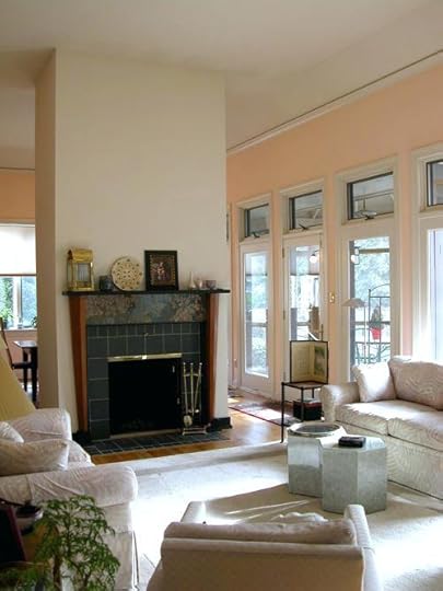 art deco fireplace inspiration for a contemporary living room remodel in dc metro with pink walls and standard style screen