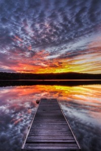 Dock blazing purple, red, yellow sky
