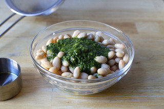 pesto into white beans