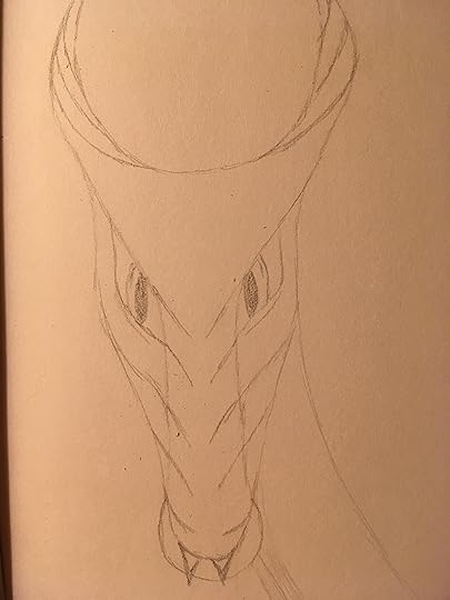Straightforward face in pencil of a dragon