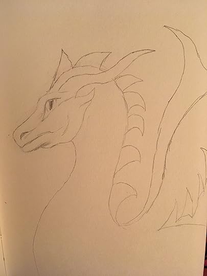 Dragon and pencil with old face but sketchy child like body