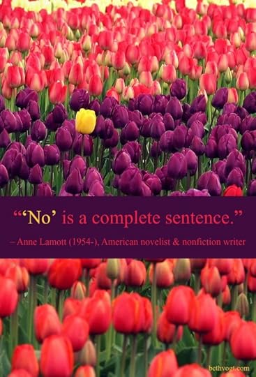 Field of red and purple tulips with a quote by Anne Lamott across it