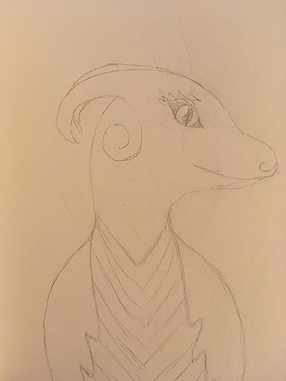 Beautiful girl dragon with goat horns in cool wings