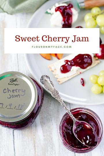 Sweet Cherry Jam recipe served on a cheese platter with goat cheese and fruit