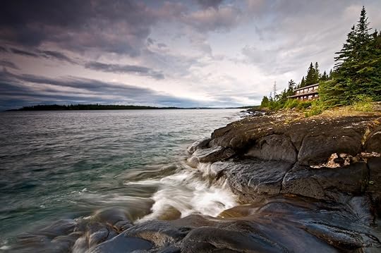 Waves crashing on rocks at Isle Royale National Park