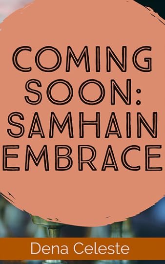 book cover blocked by an orange circle with the words coming soon: samhain embrace