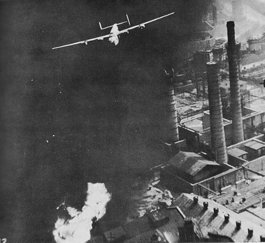 US B-24D Liberator The Sandman over the burning Astra Romania oil refinery in Ploesti, Romania, Aug 1 1943 (US National Archives)