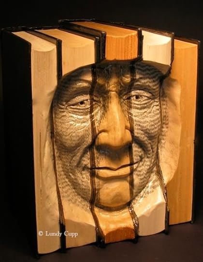 Carved books woodcarving by Lundy Cupp