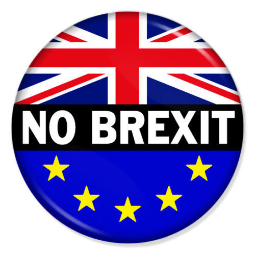 A No Brexit badge, available via eBay.