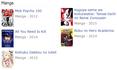 Mob Psycho 100, All You Need Is Kill, High School Juliet, Kaguya-sama: Love is War, My Hero Academia