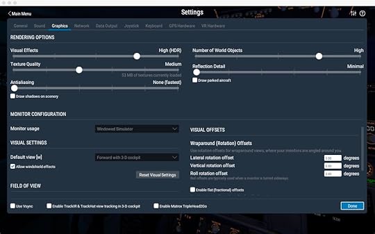  Texture Quality = High was fine for default aircraft, but many of the payware aircraft come with 4 k textures, which would overload my graphic chip's measly memory. The difference between High and Medium was normal and single digit frame rates. 