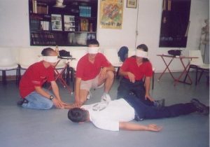 Me (on the right) in an AKUT team   This photograph above from my website (under construction www.esintanrisever.com) is from a joint training project in Greece. They had wondered if we knew that well, and could give First Aid support with eyes tied up literally :)) Yes we could :)