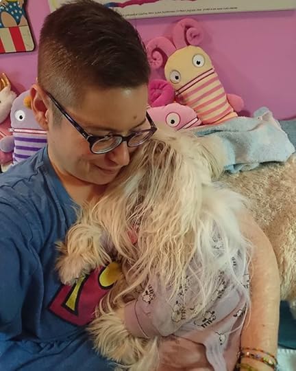 Snuggles with sweet Petal, and reading a good book.<br />.<br />.<br />.<br />#cherylrainfield #YAwriter #LGBTQwriter #booknerd #bookworm #ireadYA #survivor #feminist<br />#petalrainfield #chinesecrested #hairyhairless #dogstagram #ilovemydog #ilovemychinesecresteddog #dogmom