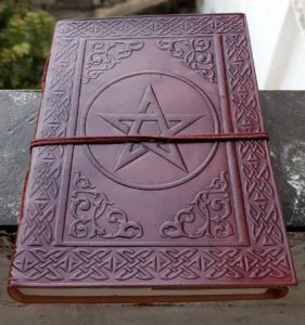 Blank Leather-Bound Journal with Pentacle on Cover
