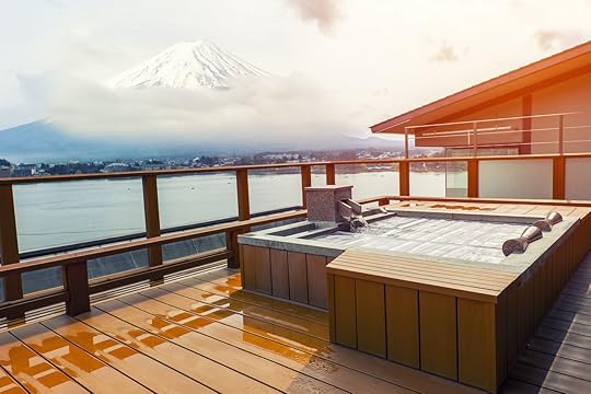 Japanese onsen with Mount Fuji view