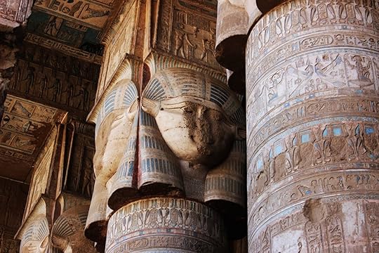 Hypostyle hall with columns in the temple of Hathor at Dendera, Egypt