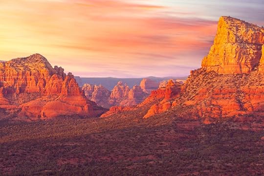 Sedona National Park valley and the mountains at a sunset