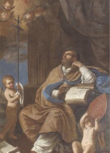 saint peter writing inspired cherubs