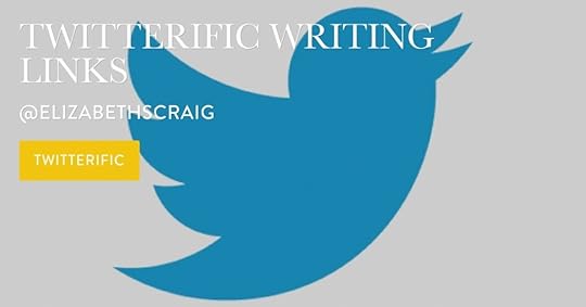 Bluebird with beak open and 'Twitterific Writing Links' by ElizabethSCraig superimposed on the image