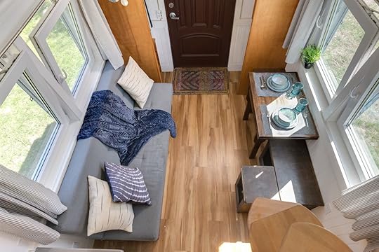 In the living room of a tiny house