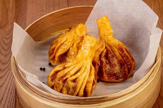 Fried Georgian Khinkali dumplings filled with meat