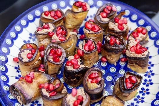 Badrijani nigvzit - traditoinal Georgian aubergine rolls