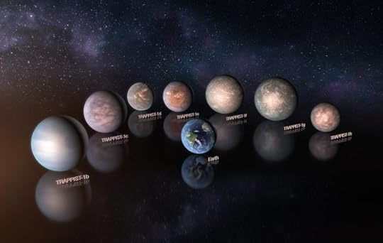 Artist's impression - the seven planets of TRAPPIST-1 (ESO)
