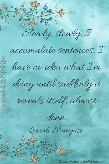 Slowly, slowly, I accumulate sentences. I have no idea what I'm doing until suddenly it reveals itself, almost done.-