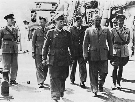 Italian Premier Pietro Badoglio and Gen. Dwight Eisenhower on battleship HMS Nelson for Italian surrender to Allies at Malta, 29 September 1943 (US Army Center of Military History)