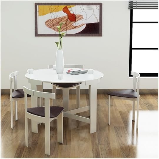 Modern Round 5 Piece Space Saving Dinette Set White at Round Kitchen Tables for Small Spaces