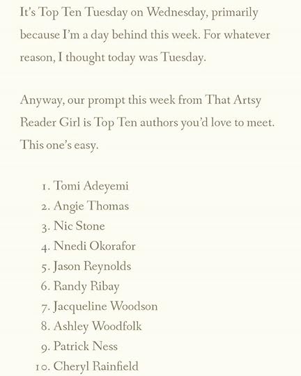 I am honoured to be on @thebooksupplier’s Top Ten Authors I’d Love To Meet list! (beaming) I’d love to meet her, too! And she put me in such amazing company. <br />If you don’t know her account, check it out. She has awesome, thoughtful mini reviews of great YA books that you might otherwise miss, especially #LGBTQIA, PoC, and other diverse reads, and puts the reviews on post-it notes or videos.<br />.<br />.<br />.<br />#thebooksupplier #bookblogger #bookrecommendations #bookrecs #yabookrecommendations #yabookrecs #bookstagram #top10memes #top10authors<br />#cherylrainfield #YAwriter #LGBTQwriter #booknerd #bookworm #ireadYA #survivor #feminist #YAlit #YAbooks