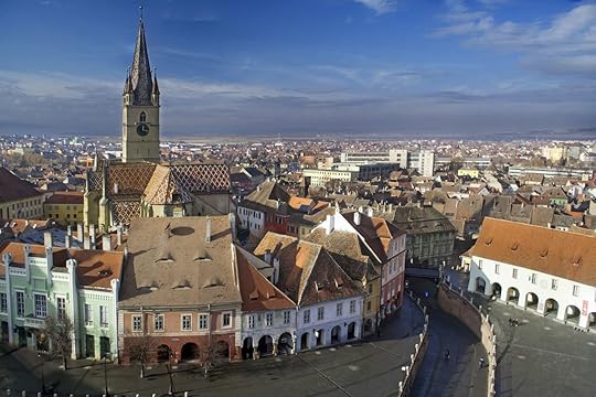 Aerial view of Sibiu old town in Transylvania, Romania