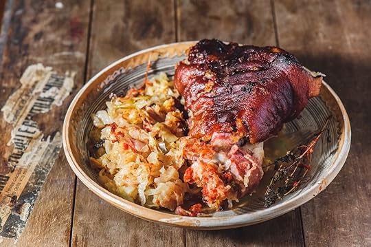 Plate of cabbage and smoked pork