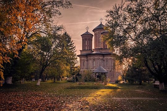 Snagov Monastery in Transylvania, Romania, at sunset