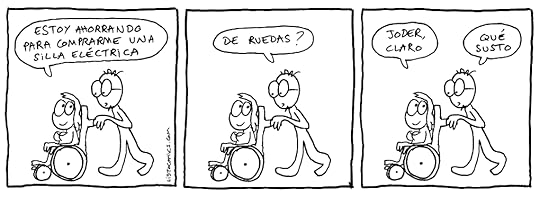 Tira cómica sobre el deseo de comprar una silla eléctrica.