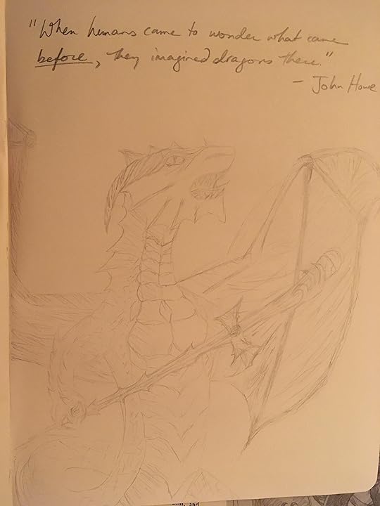 Again in pencil very detailed holding sword