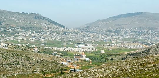 Shechem in the valley between Mount Gerizim and Mount Ebal