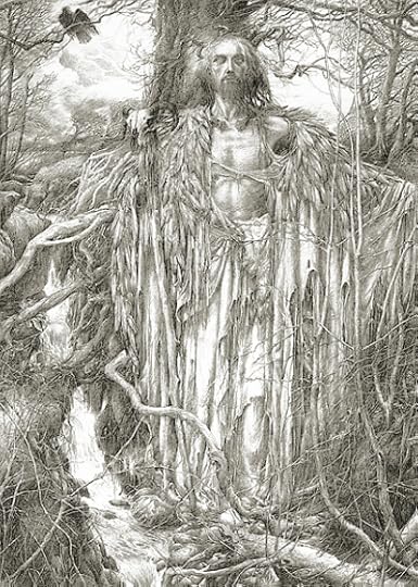 Merlin during his time of solitude in the woods by Alan Lee