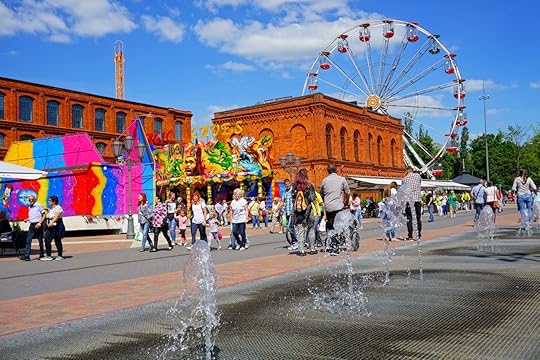 Inner square of Manufaktura, an arts center, shopping mall, and leisure complex in Lodz, Poland