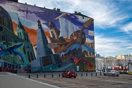 Street art on a wall on Piotrkowska Street, Lodz, Poland